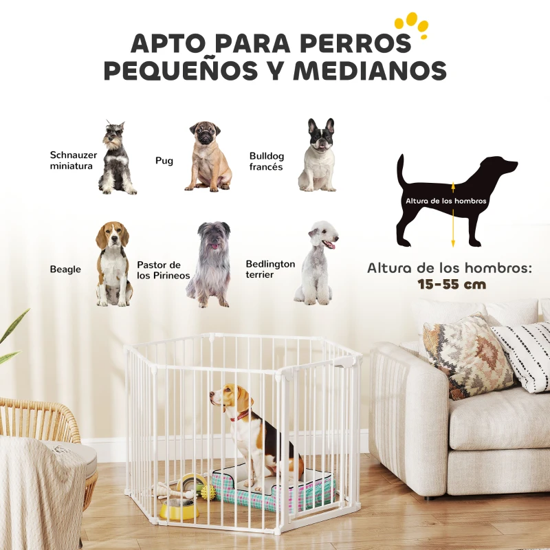 PawHut Barrera para Perros Plegable Valla para Mascotas de 6 Paneles Puerta con Cierre Doble para Escalera Pasillo Blanco