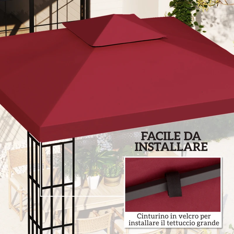 Outsunny Tetto di Ricambio per Gazebo 3x3 m a 2 Livelli e Anti UV in Poliestere con Presa d'Aria, Rosso