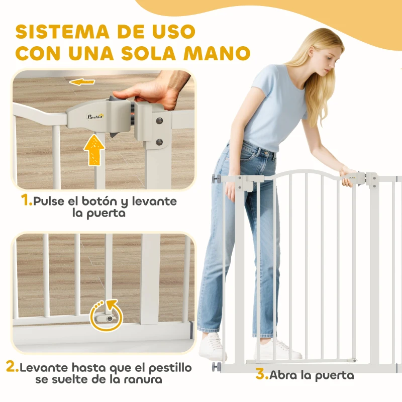PawHut Barrera de Seguridad para Perros 74-87 cm con Extensión Montaje a Presión Doble Bloqueo para Puerta Escalera Blanco