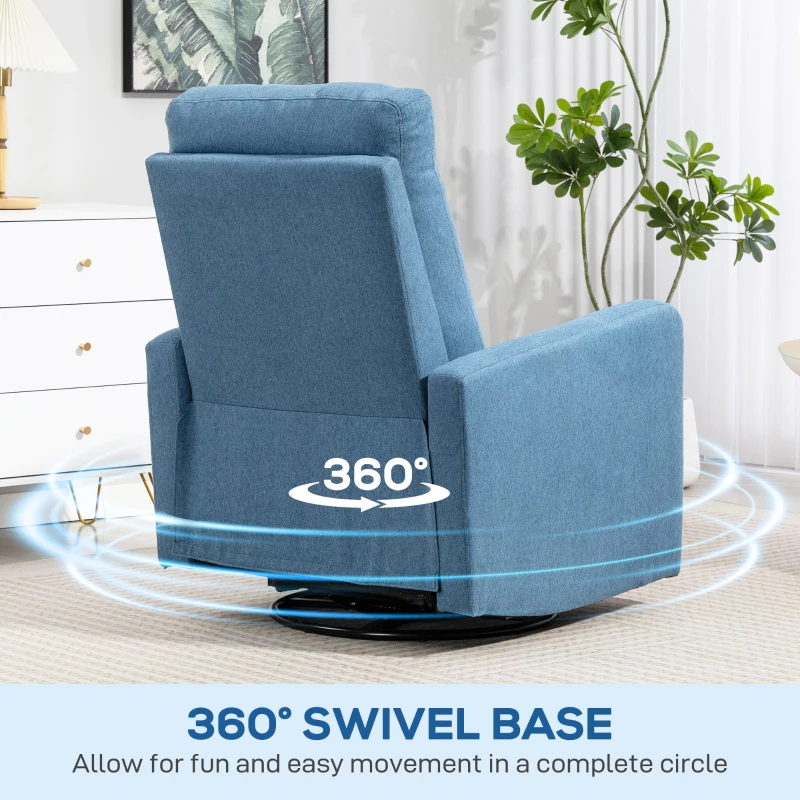 HOMCOM Fotoliu Relaxant Reclinabil Manual la 135°, Rotativ la 360° cu Funcție de Balans, Albastru