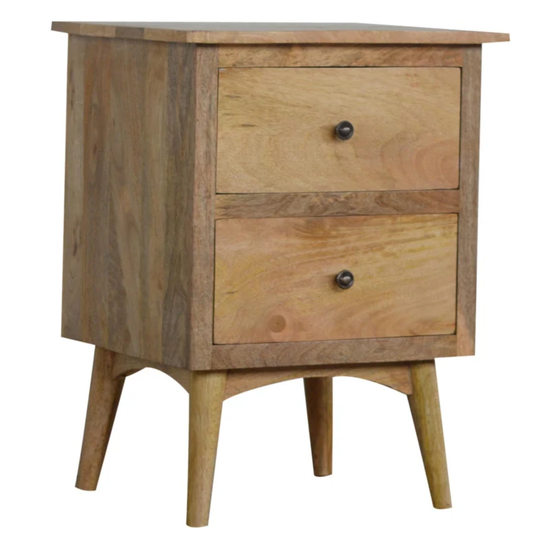 Solid Wood Nordic Bedside Table with 2 Smooth-Glide Drawers and Circular Design, Bedside Cabinet with Unique Grain, 38L x 45W x 60H cm, Brown