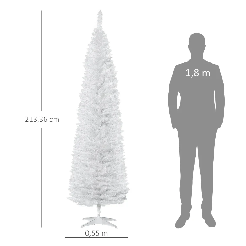 HOMCOM Árbol de Navidad Artificial Estrecho 210 cm con 499 Ramas y Base Desmontable Fácil de Montar Blanco