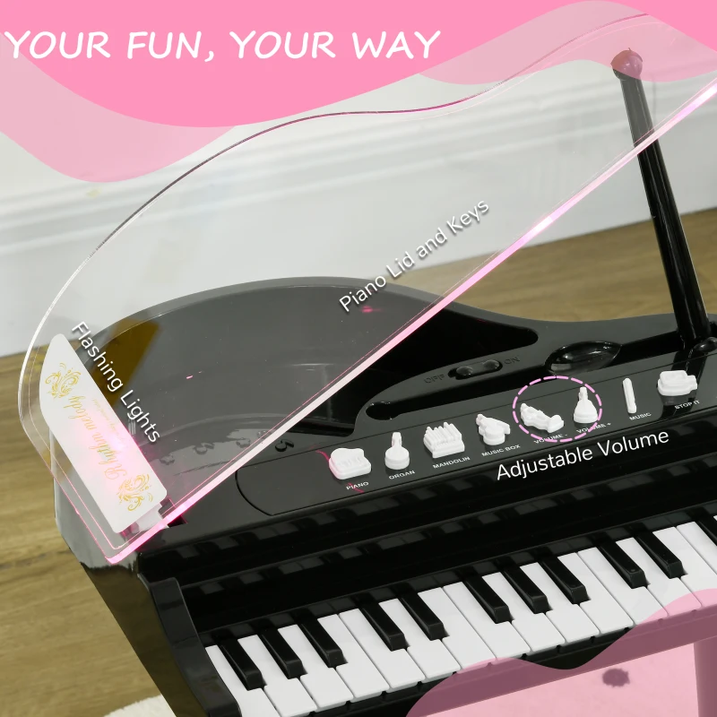 AIYAPLAY 32-Key Kids Piano Keyboard, with Stool, Lights, Microphone, Sounds, Removable Legs - Black