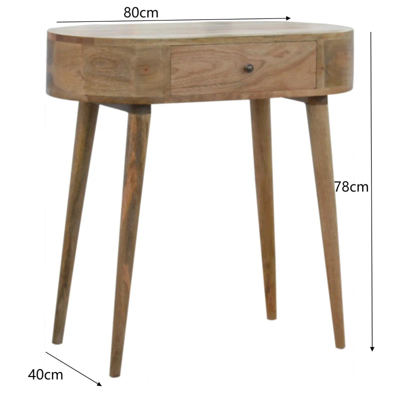 Albion Solid Mango Wood Console Table with Drawer and Clear Natural Finish, Handcrafted Desk for Living Room, 40L x 80W x 78H cm, Brown