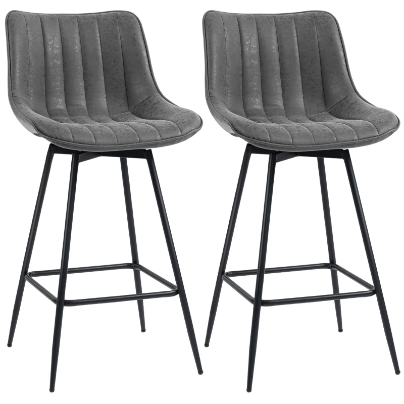 HOMCOM Set of 2 PU Leather Swivel Bar Stools - Grey