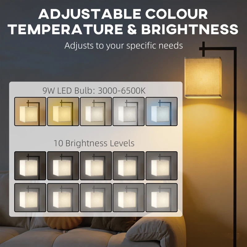 HOMCOM Floor Lamp for Living Room, 66" Modern Tall Standing Lamp with Adjustable Colour Temperatures & 10 Brightness Levels, Remote Control and Foot Switch for Bedroom Office, 9W LED Bulb Included