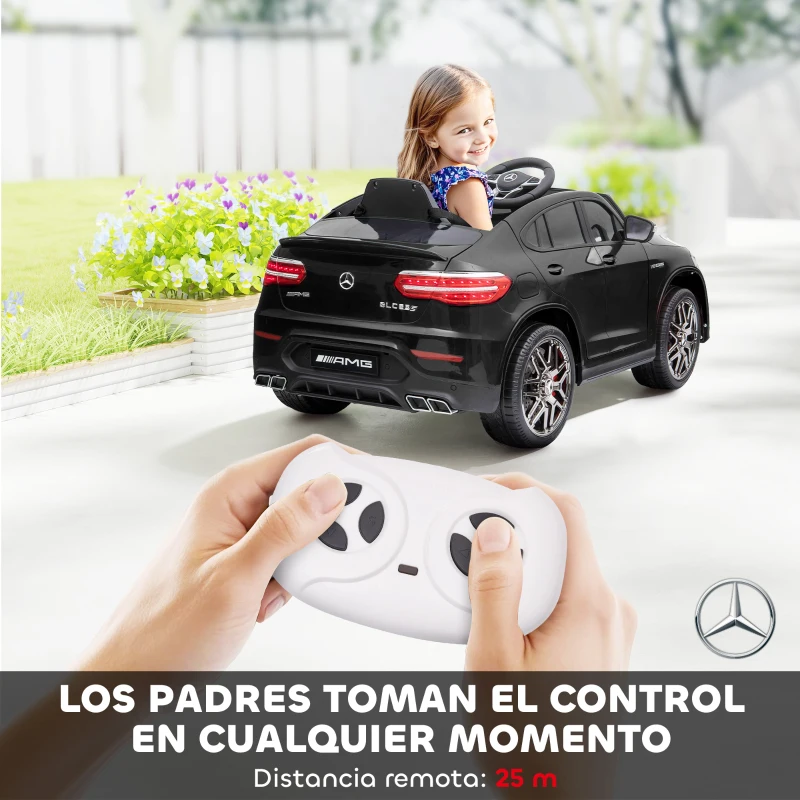HOMCOM Coche Eléctrico para Niño +3 Años con Licencia de Mercedes 12V con Mando a Distancia Música y Luces Negro