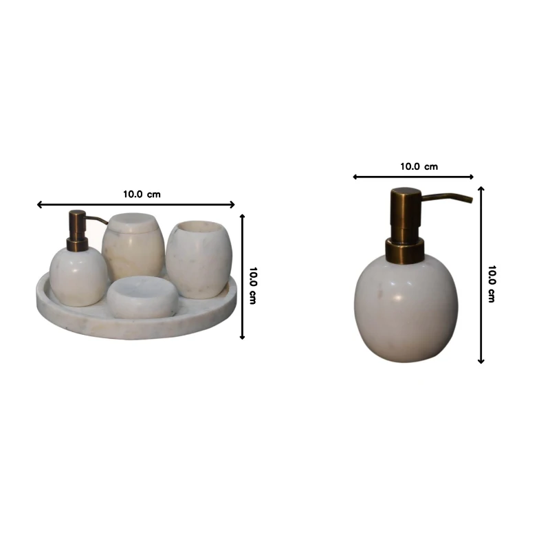 5-Piece Marble Bathroom Accessories Set with Sustainable Durable Design, Hand-Finished Set with Solid Mango Wood, 10L x 10W x 14H cm, White