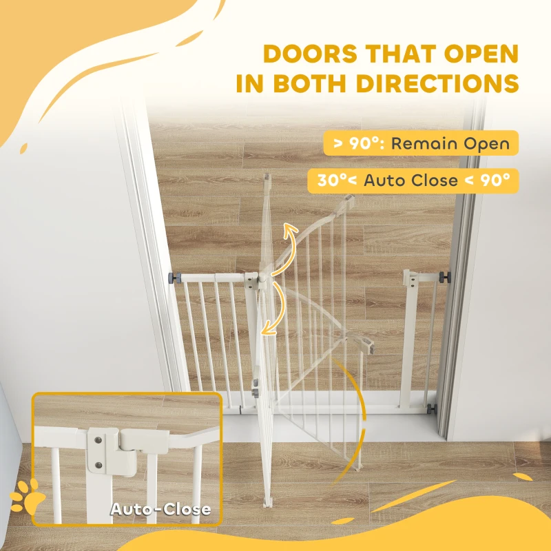 PawHut Metal 74-94cm Adjustable Pet Gate Safety Barrier w/ Auto-Close Door White