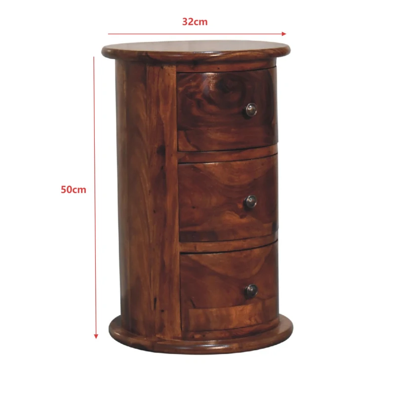 Solid Sheesham Wood Bedside Cabinet with Woven Pattern and 3 Drawers, Desk Ideal for Bedroom, Hallway, 32L x 32W x 50H cm, Brown