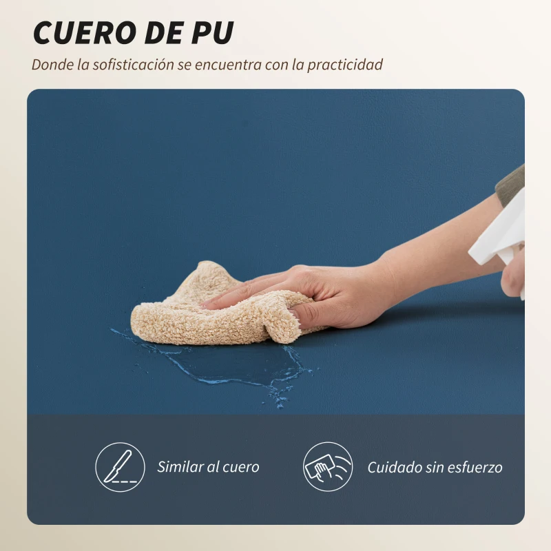 HOMCOM Silla de Escritorio con Reposapiés Respaldo Reclinable Alto Acolchado Grueso Tapizada en Cuero Sintético Ruedas Azul