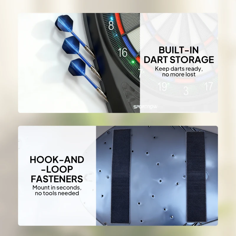 SPORTNOW Elektronische Dartscheibe Beleuchtetes elektronisches Dartspiel übergroßes wiederaufladbares LED-Display schwarz