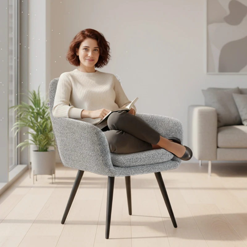 HOMCOM Scaun de accent modern, scaun tapițat cu picioare metalice, aspect de in, Gri deschis