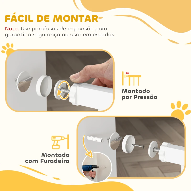 PawHut Barreira de Segurança para Cães com Largura Ajustável 74-94 cm e Extensão para Escadas e Portas Branco