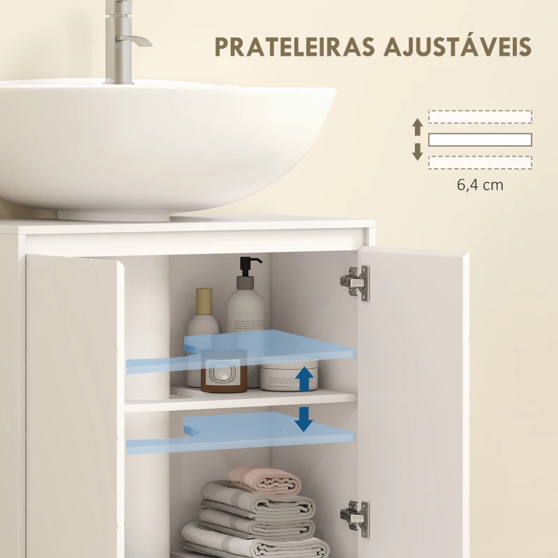 HOMCOM Móvel para Lavatório Pousar com 2 Portas e Prateleira Ajustável para Lavatórios com ou sem Pedestal 60x30x59,8 cm Branco
