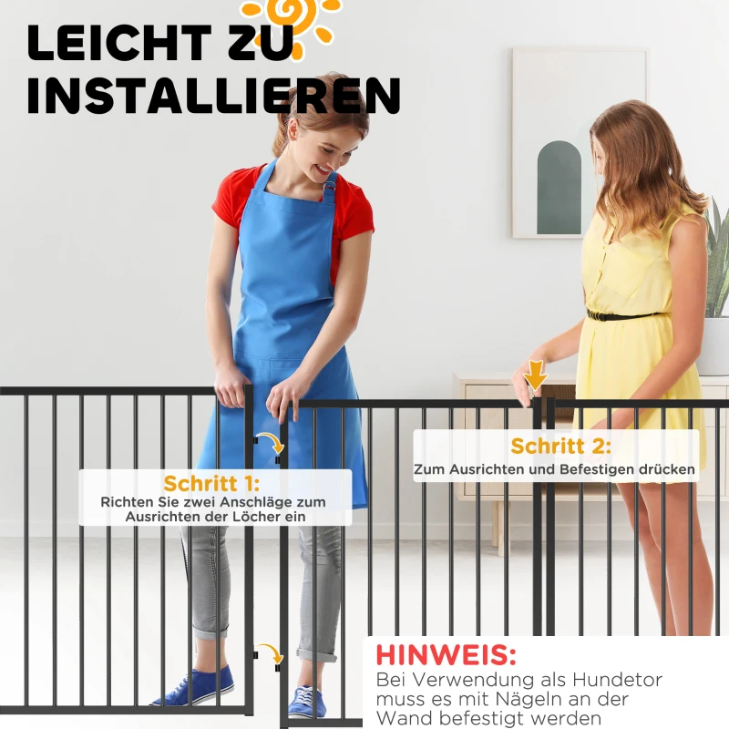 PawHut Welpenauslauf, Hundeauslauf, Welpengehege, 8 Paneele mit Tür, faltbarer und tragbarer Hundezaun, Stahl, Schwarz(m-7)