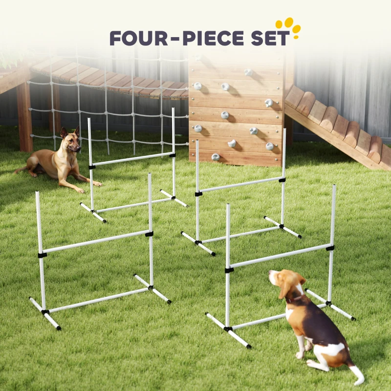 PawHut 4 Piece Dog Agility Training Equipment for Dog Agility Course with Adjustable Height Jump Bars, Included Carry Bag, & Displacing Top Bar, White