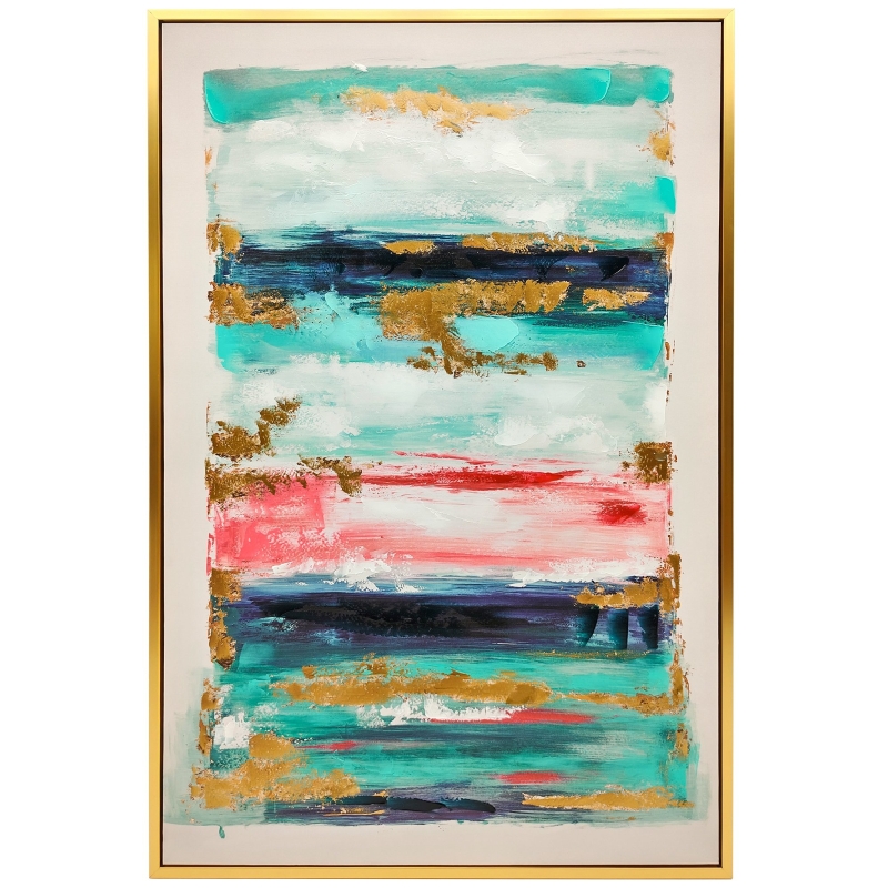 HOMCOM Quadro em Tela Abstrato Pintado à Mão 120x80 cm Quadro para Decoração de Salão Moderno com Moldura de Madeira Multicolor