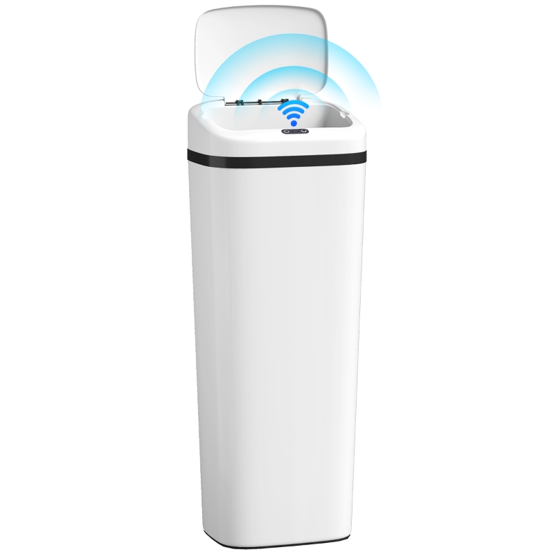 HOMCOM Coș de Gunoi Automat pentru Bucătărie 50 L Îngust din Oțel Inoxidabil cu Senzor Infraroșu Mod Manual Anti-amprente Alb