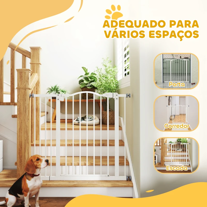 PawHut Barreira de Segurança para Cães com Largura Ajustável 74-94 cm e Extensão para Escadas e Portas Branco