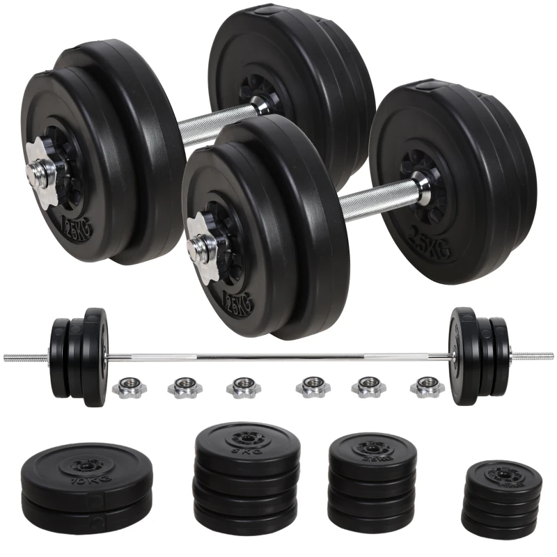 HOMCOM Dumbbell and Barbell Set with 65kg Adjustable Barbell Weights Set, for Home Gym - Black