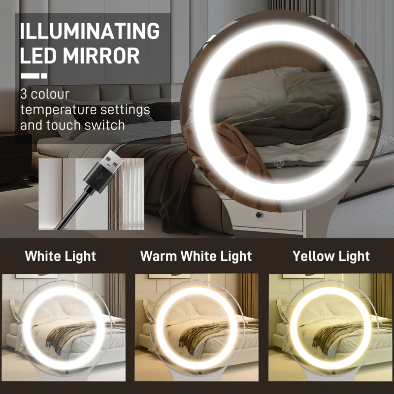 HOMCOM Elegant Dressing Table, with Storage - White