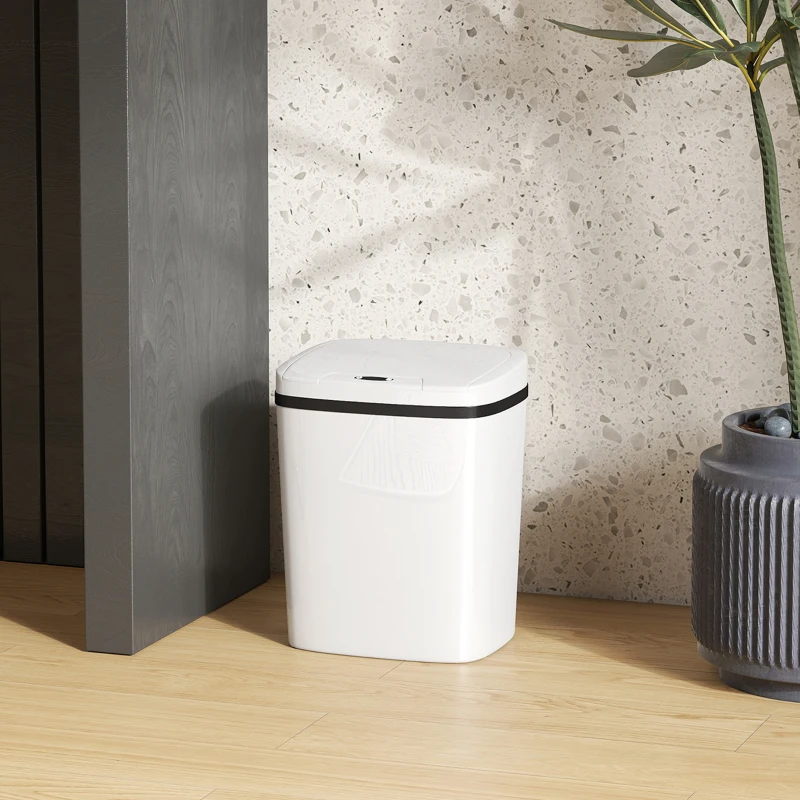 HOMCOM Automatischer Küchenmülleimer 15 L, berührungsloser Bewegungssensor-Mülleimer, 27,6 x 21,4 x 33,5 cm, weiß