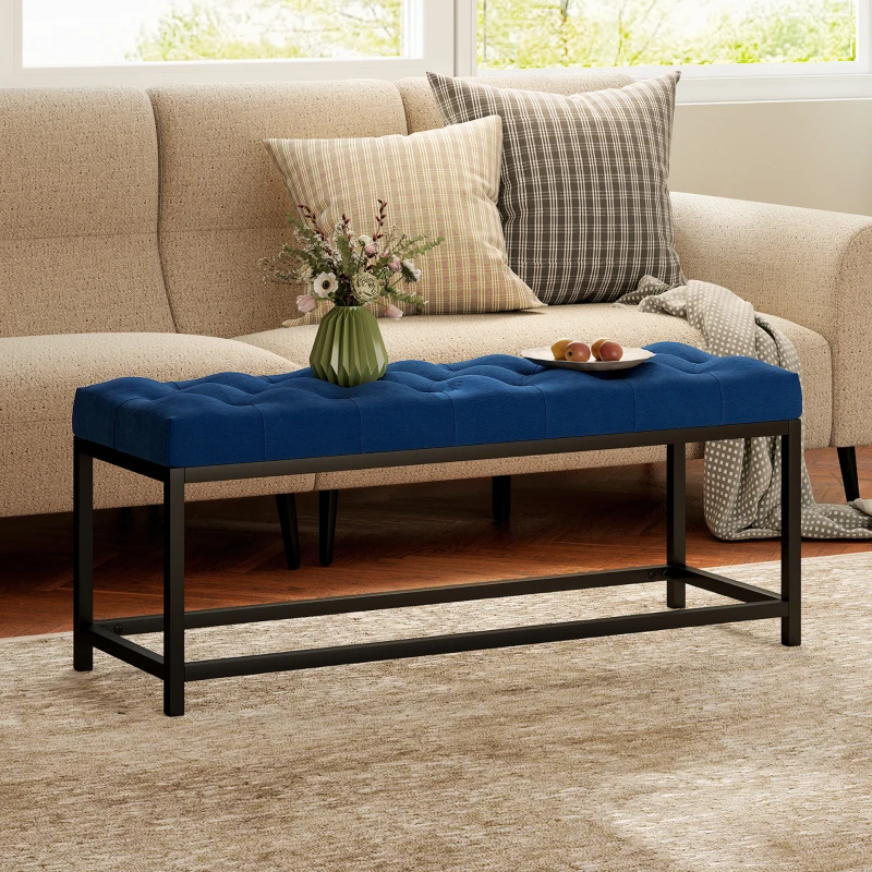 HOMCOM Banco Pie de Cama Tapizado en Terciopelo Diseño Capitoné Base de Metal para Dormitorio Entrada Salón Azul Oscuro