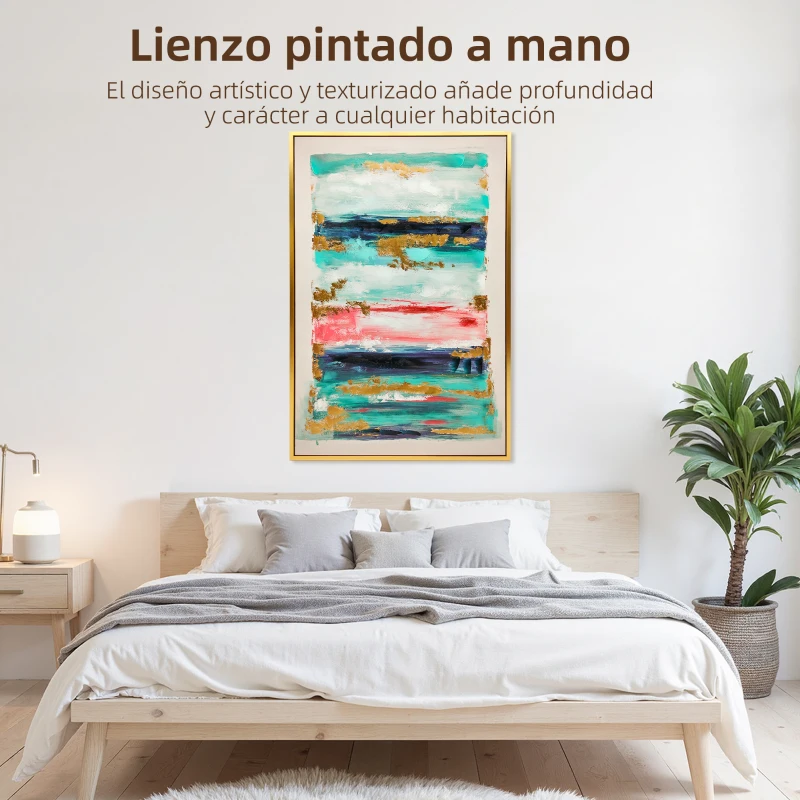 HOMCOM Cuadro en Lienzo Abstracto a Mano 120x80 cm Cuadro para Decoración de Salón Moderno con Marco de Madera Multicolor
