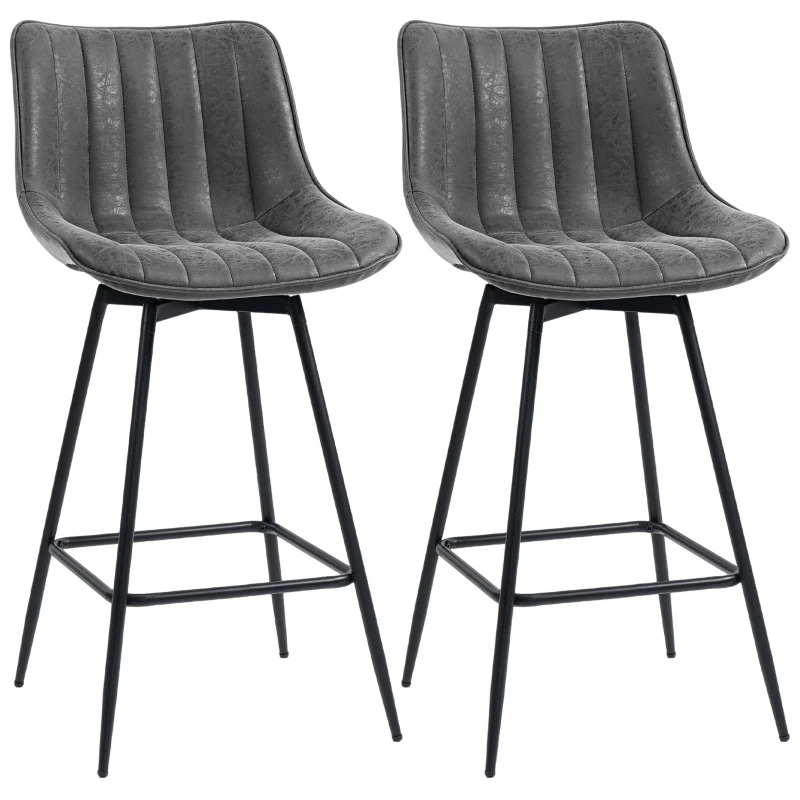 HOMCOM Set of 2 PU Leather Swivel Bar Stools - Grey