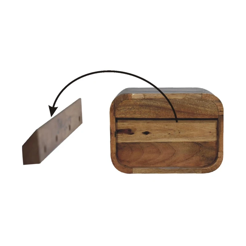 Solid Wood Floating Bedside Table with Open-Curve Wall-Mounted Design, Hand-Finished Desk with 2 Shelves, 25L x 35W x 25H cm, Brown