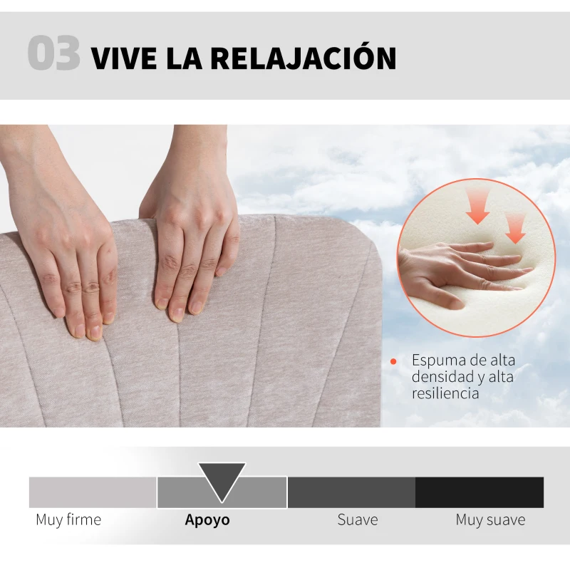 HOMCOM Silla de Oficina con Asiento Ancho sin Reposabrazos Ruedas Altura Ajustable Giratoria Función Basculante Beige