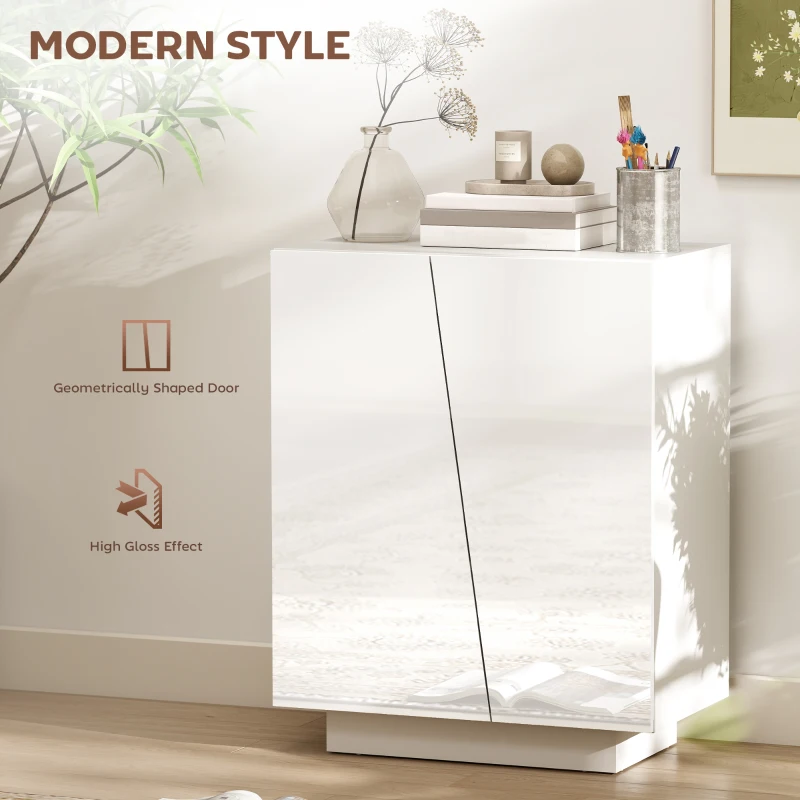 HOMCOM High Gloss Storage Cabinet, Freestanding Storage Cupboard with Adjustable Shelves for Living Room, Bedroom, Hallway, White