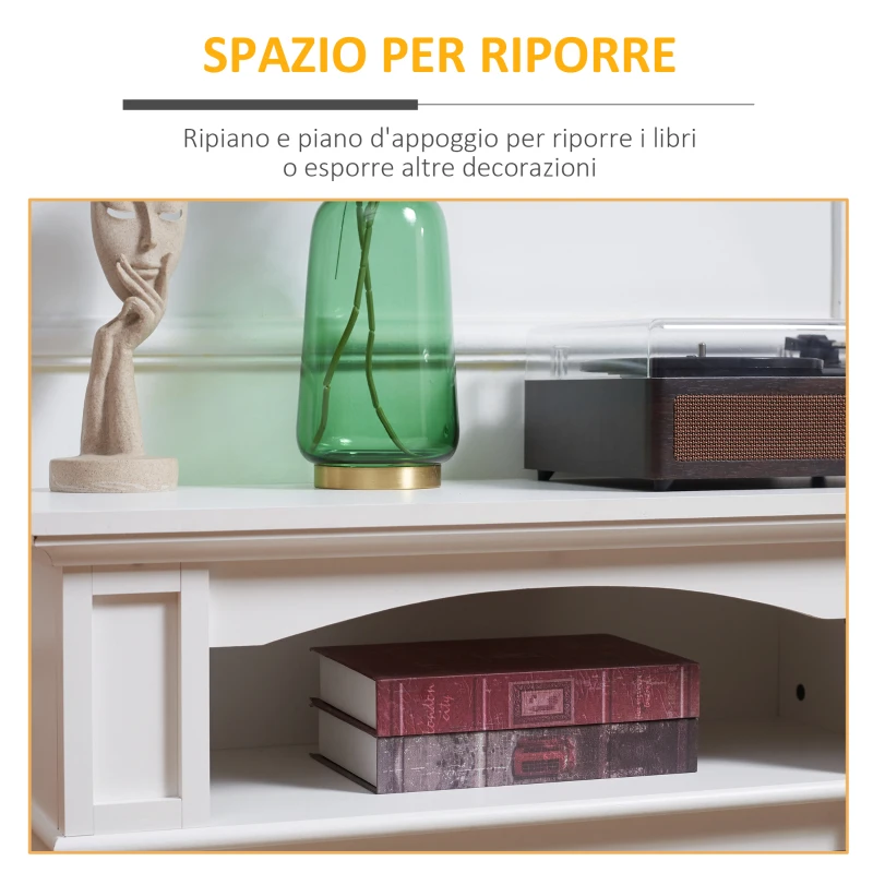 HOMCOM Camino Elettrico con Effetto Fiamma LED Regolabile 1800 W, Telecomando, Timer e Ripiano Integrato, Bianco