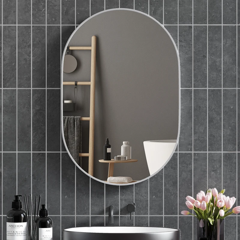HOMCOM 60cm Round Tempered Glass Bathroom Mirror - Silver Tone
