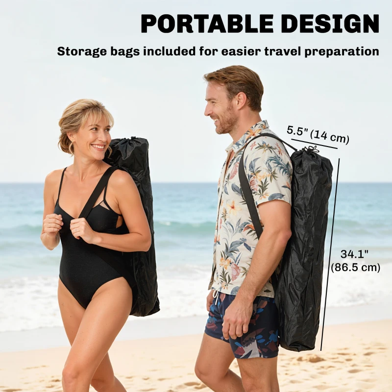 Outsunny Set van 2 Opvouwbare Campingstoelen met Afneembare Voetsteun en Bekerhouder, Belastbaar tot 120 kg - Zwart