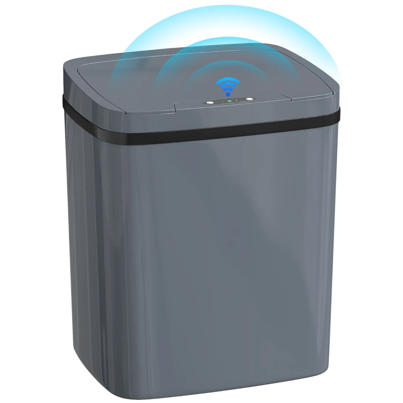 HOMCOM 15L Sensor Bin, Automatic Touchless Kitchen Bin, Easy Clean, Battery Operated for Home Office, Bedroom, Bathroom, Grey
