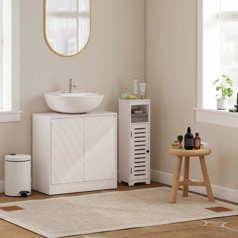 HOMCOM Mueble Bajo Lavabo Mueble de Baño con 2 Puertas Estante Ajustable para Lavabos con o sin Pedestal 60x30x59,8 cm Blanco