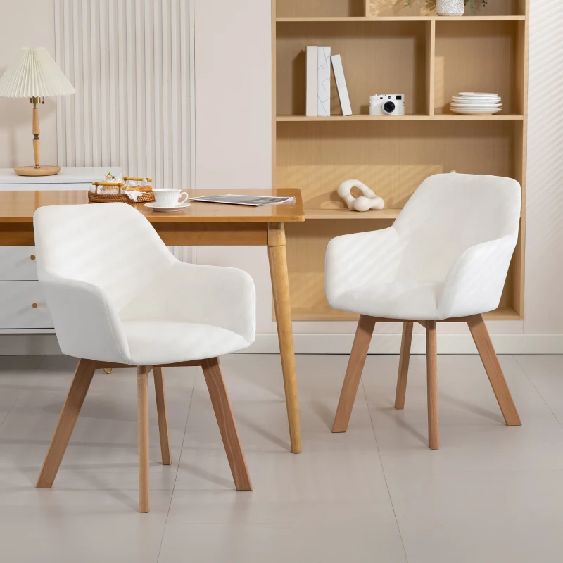 HOMCOM Juego de 2 Sillas de Comedor Modernas Tapizadas en Terciopelo con Patas de Madera para Salón 54x57x80 cm Crema