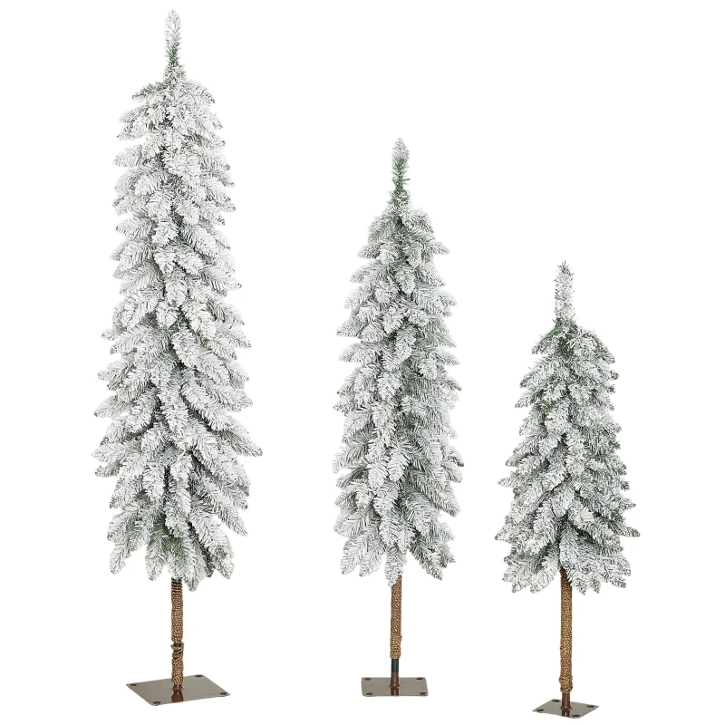 HOMCOM Set of 3 Pencil Flocked Christmas Tree, 3ft 4ft 5ft