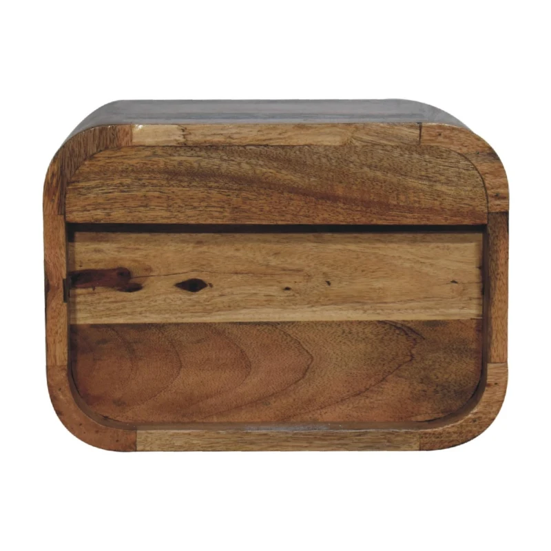 Solid Wood Floating Bedside Table with Open-Curve Wall-Mounted Design, Hand-Finished Desk with 2 Shelves, 25L x 35W x 25H cm, Brown