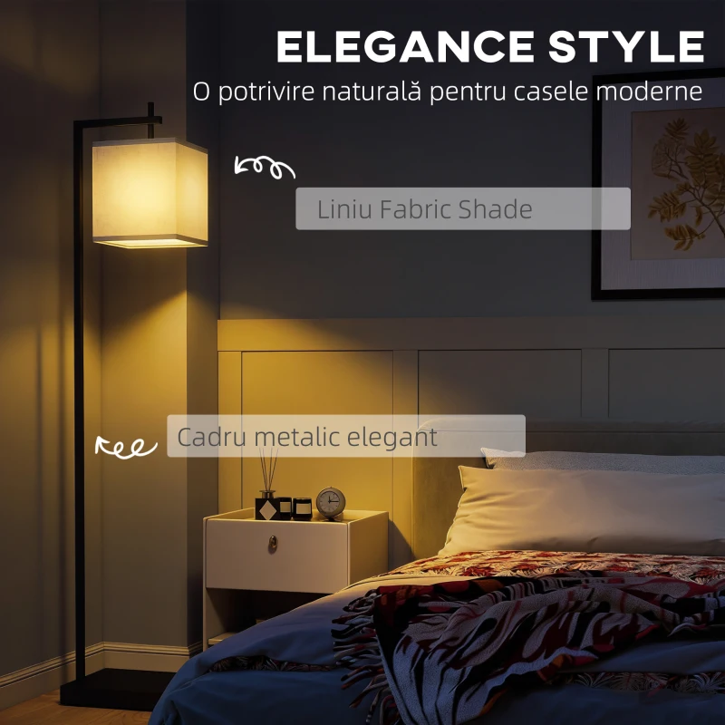 HOMCOM Lampă de podea 10 niveluri luminozitate și temperatură reglabilă cu telecomandă, negru