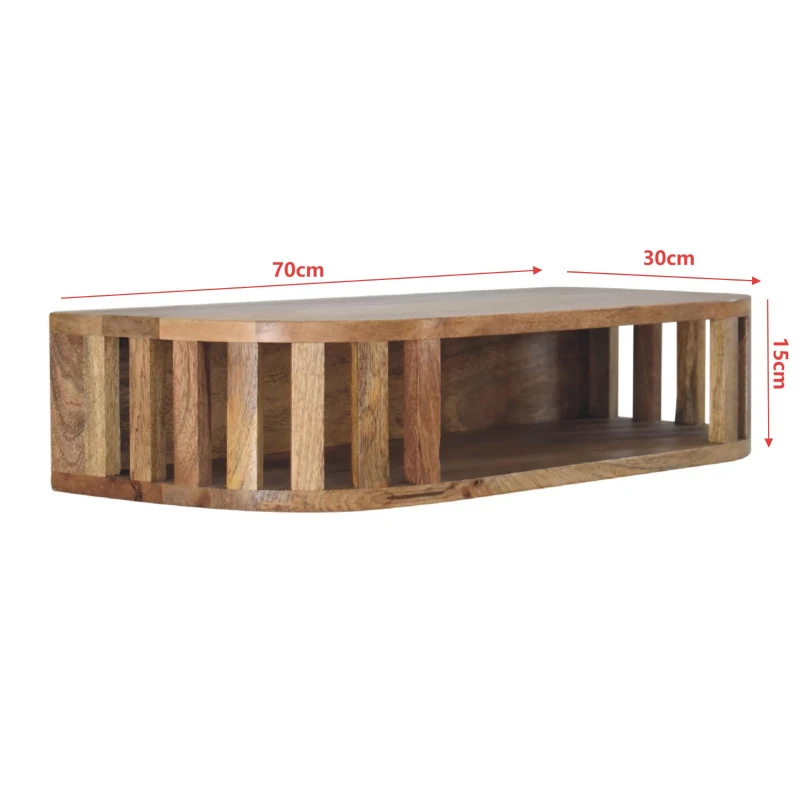 Solid Wood Floating Console Table with Open Shelf, Wall-mounted Console, Hand-finished Desk for Living Room, 30L x 70W x 15H cm, Brown