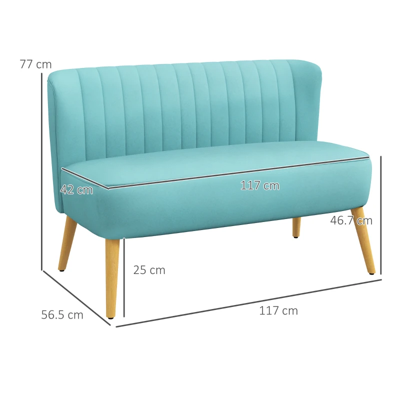 HOMCOM Divano design retrò 2 posti, gambe in legno, 117 cm x 56,5 cm x 77 cm, Verde