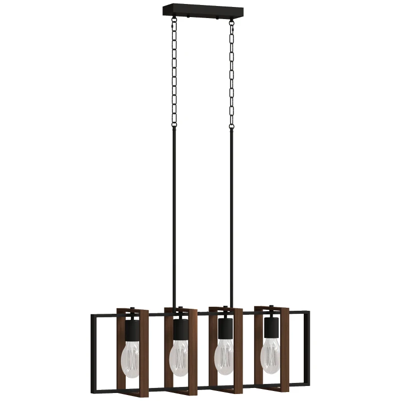 HOMCOM Lampadario a Sospensione Rustico con 4 Cornici Girevoli e Catena Regolabile, 80x21x90-130 cm, Nero e Marrone