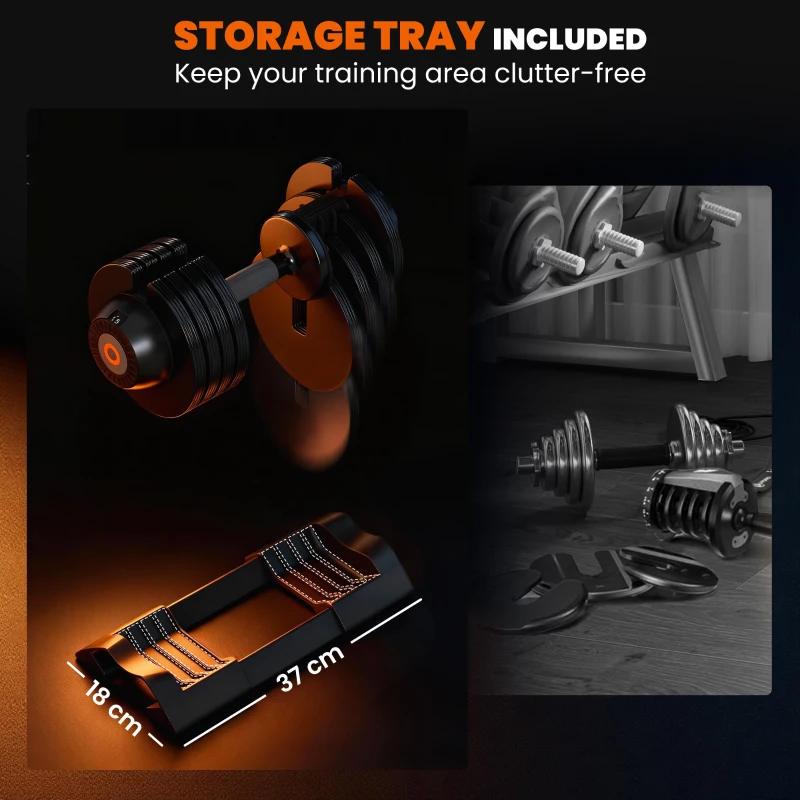 SPORTNOW Adjustable Dumbbells Set, 4-in-1 Weights Set with Storage Tray, Non-Slip Handle, 6kg, 11kg, 16kg, 20kg