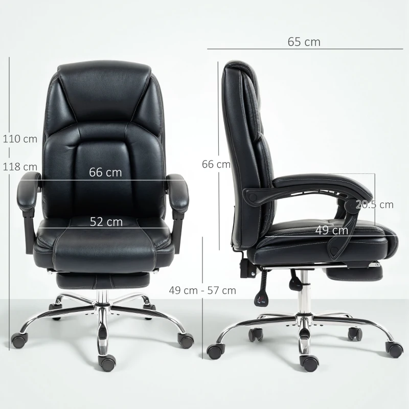 HOMCOM Faux Leather Reclining Office Chair, with Footrest - Black