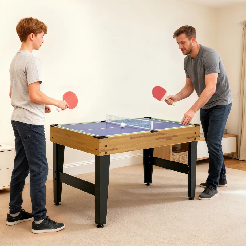 SPORTNOW Table multijeux 13 en 1, table de jeu baby-foot, billard, ping-pong, 121x109x80cm, pour enfants et adultes, noyer clair
