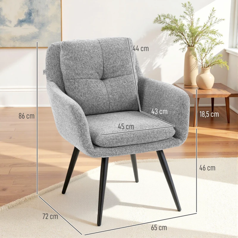 HOMCOM Sillón de acento moderno, sillón tapizado con patas metálicas, aspecto lino, Gris claro