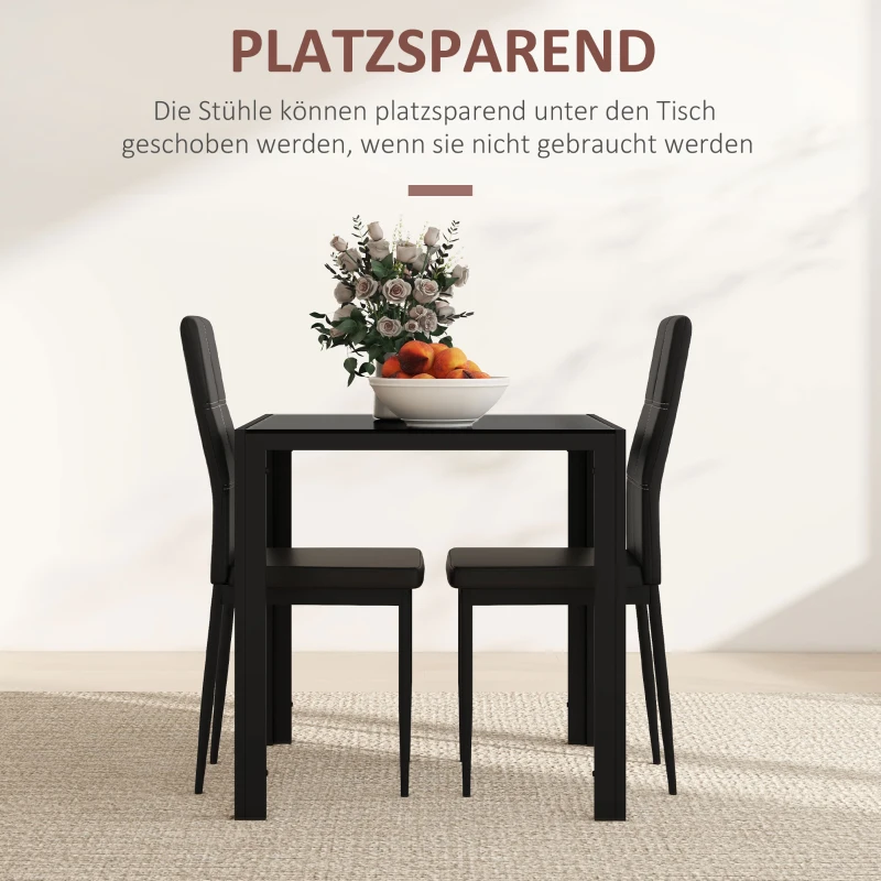 HOMCOM Essgruppe Esstisch mit 2 Stühlen Platzsparend Esszimmergruppe Sitzgruppe Schwarz